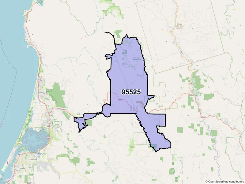 Map of Blue Lake, California and ZIP codes