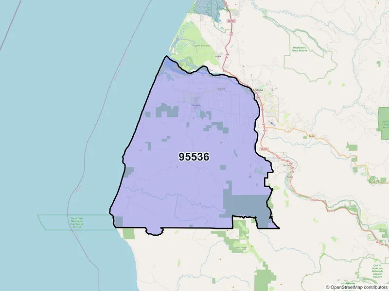 Map of ZIP Code 95536 — Ferndale, CA