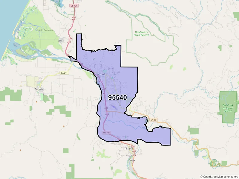 Map of ZIP Code 95540 — Fortuna, CA