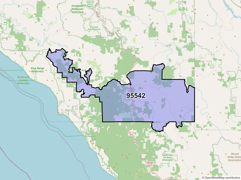 Map of ZIP Code 95542 — Garberville, CA