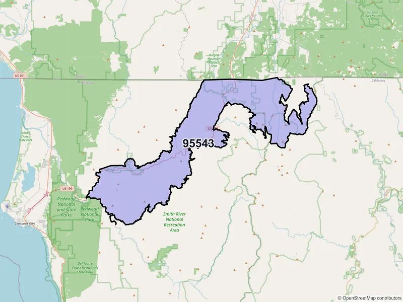 Map of Gasquet, California and ZIP codes