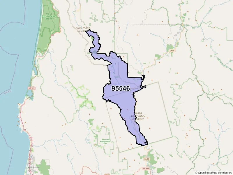 Map of ZIP Code 95546 — Hoopa, CA