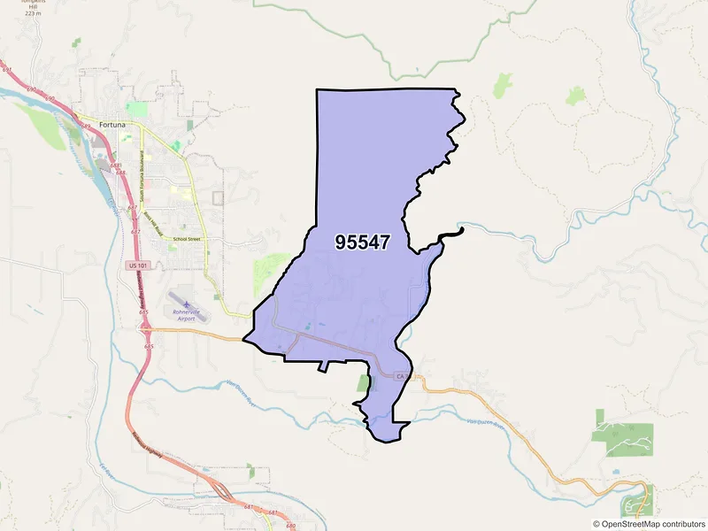 Map of Hydesville, California and ZIP codes