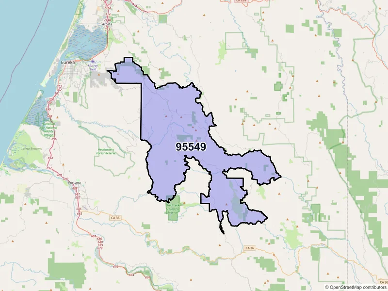 Map of ZIP Code 95549 — Kneeland, CA