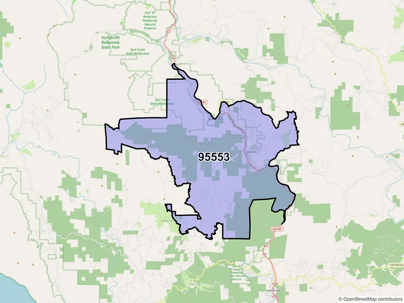 Map of Miranda, California and ZIP codes