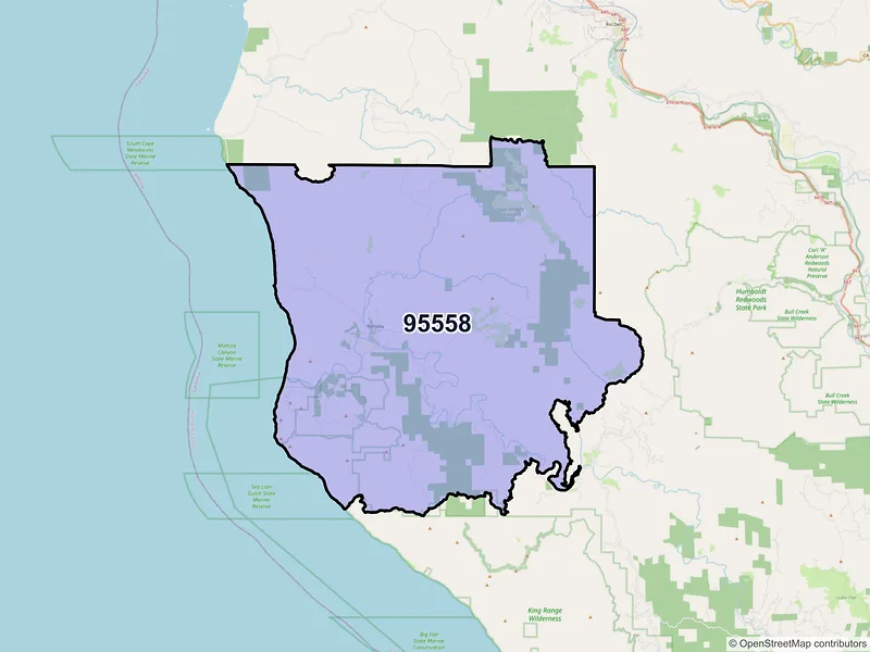 Map of Petrolia, California and ZIP codes