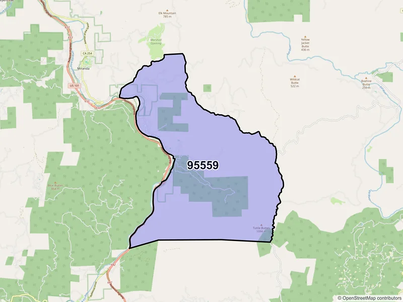 Map of Phillipsville, California and ZIP codes
