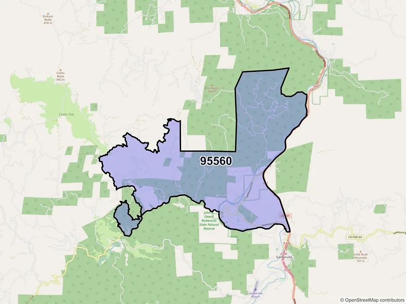 Map of ZIP Code 95560 — Redway, CA