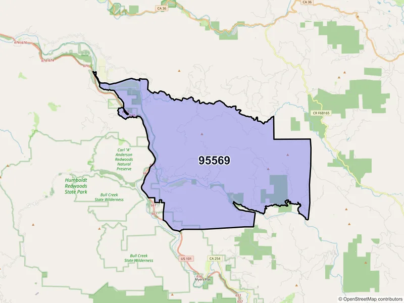 Map of ZIP Code 95569 — Redcrest, CA
