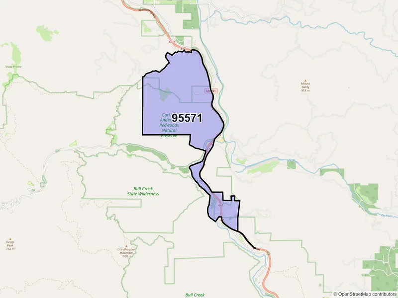 Map of Weott, California and ZIP codes