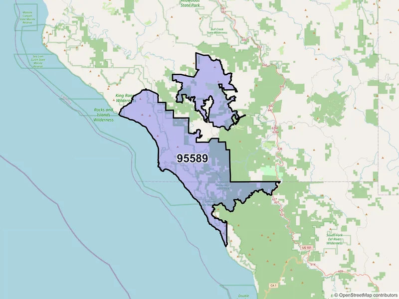 Map of ZIP Code 95589 — Whitethorn, CA