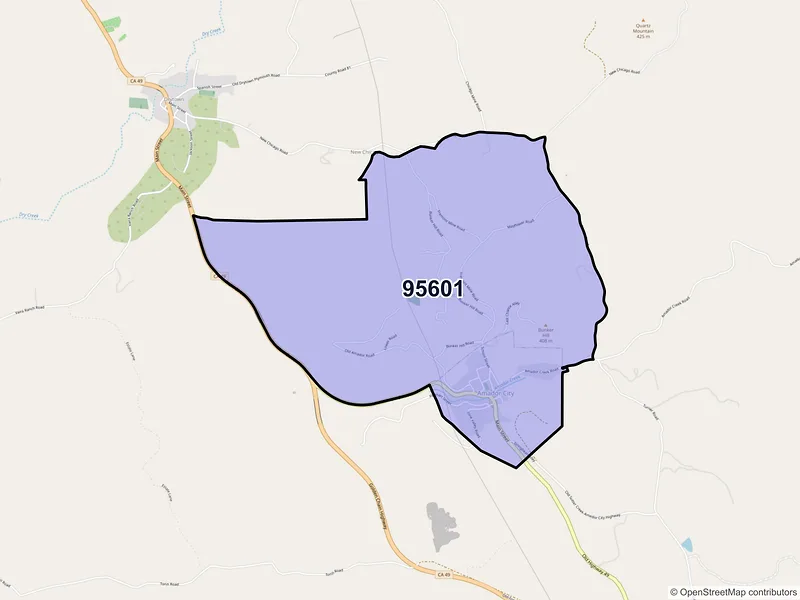 Map of Amador City, California and ZIP codes