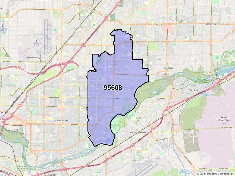 Map of ZIP Code 95608 — Carmichael, CA