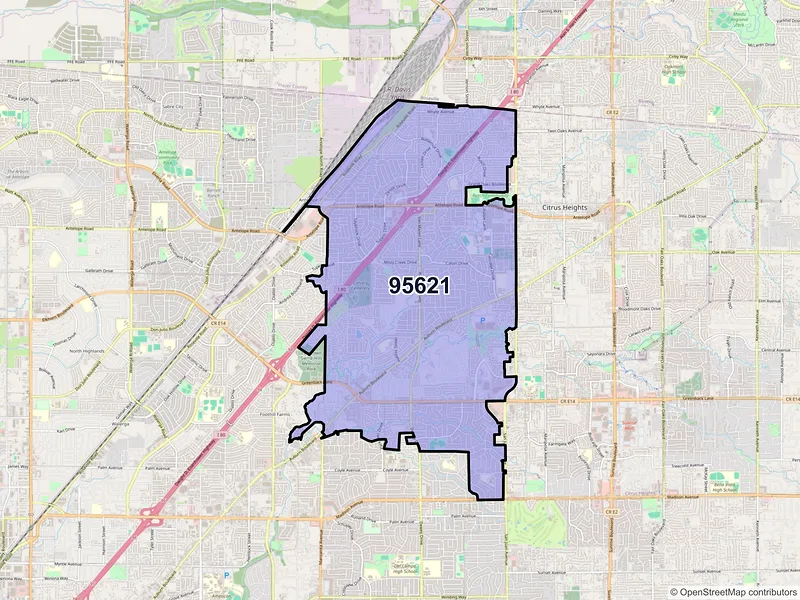 Map of ZIP Code 95621 — Citrus Heights, CA