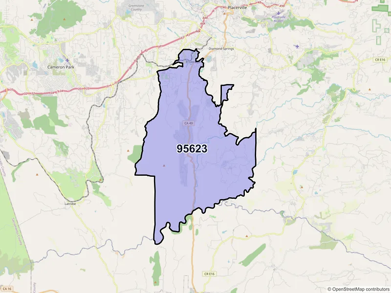 Map of El Dorado, California and ZIP codes