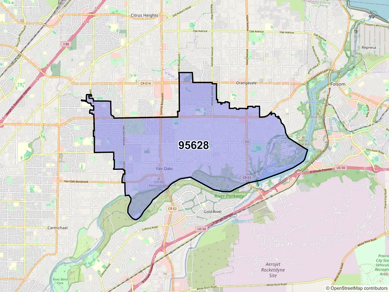 Map of ZIP Code 95628 — Fair Oaks, CA