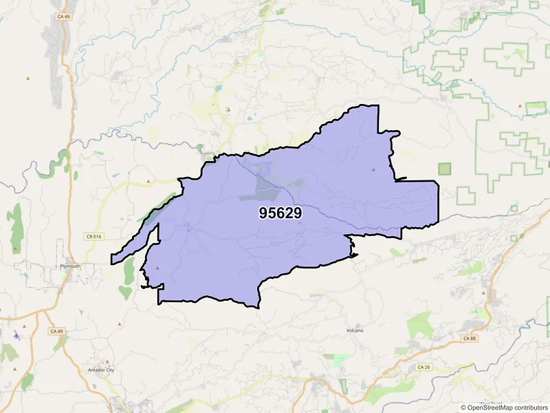 Map of ZIP Code 95629 — Fiddletown, CA