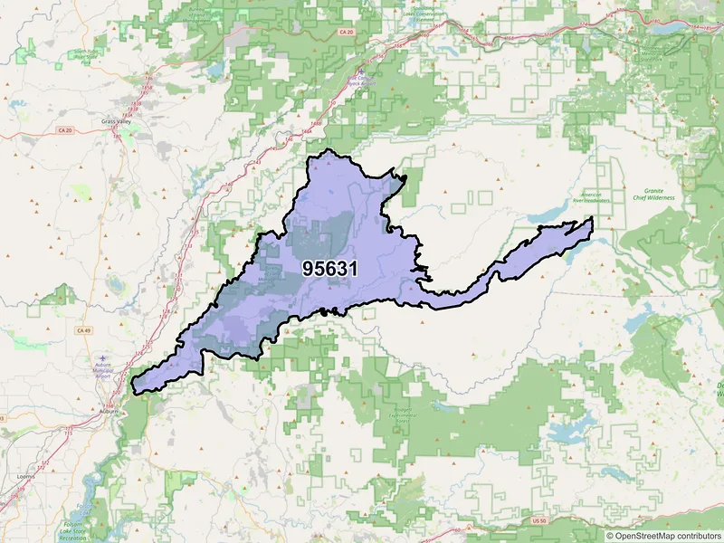 Map of ZIP Code 95631 — Foresthill, CA