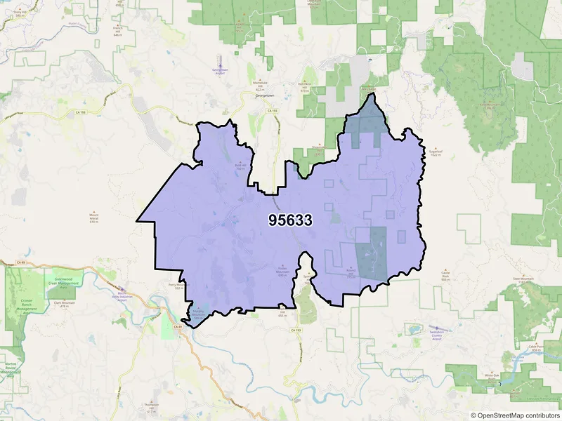 Map of Garden Valley, California and ZIP codes