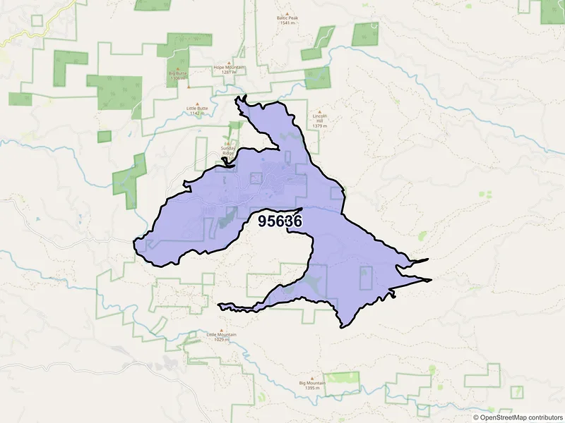 Map of Grizzly Flats, California and ZIP codes
