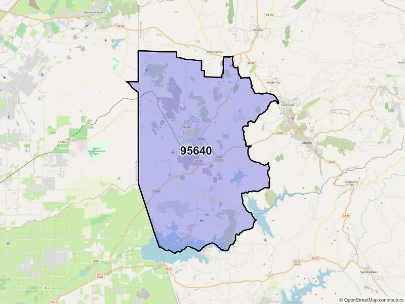 Map of ZIP Code 95640 — Ione, CA