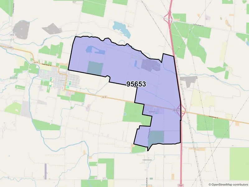 Map of Madison, California and ZIP codes