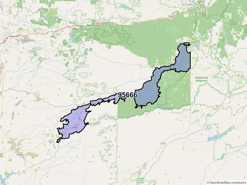 Map of Pioneer, California and ZIP codes