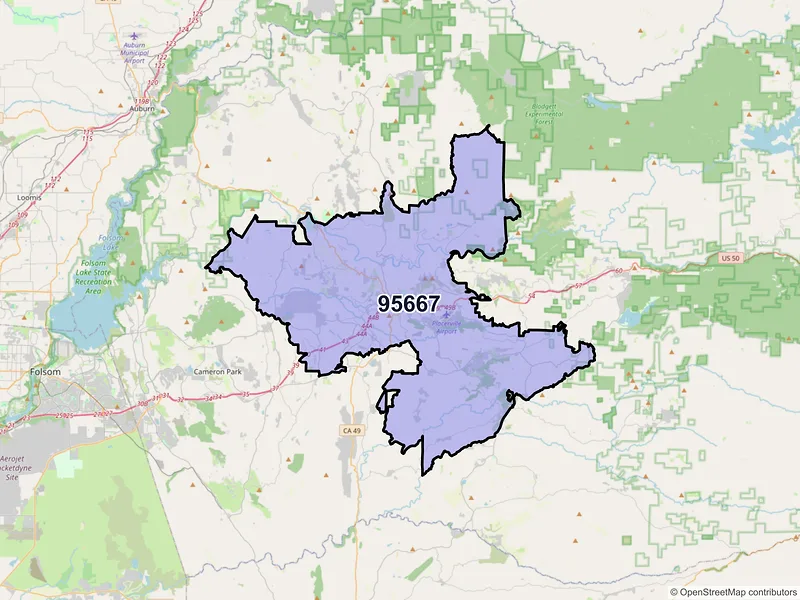Map of Placerville, California and ZIP codes