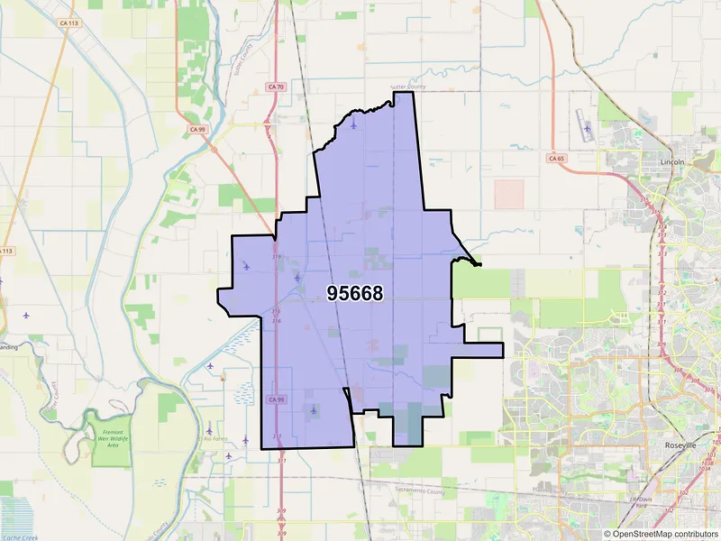 Map of ZIP Code 95668 — Pleasant Grove, CA