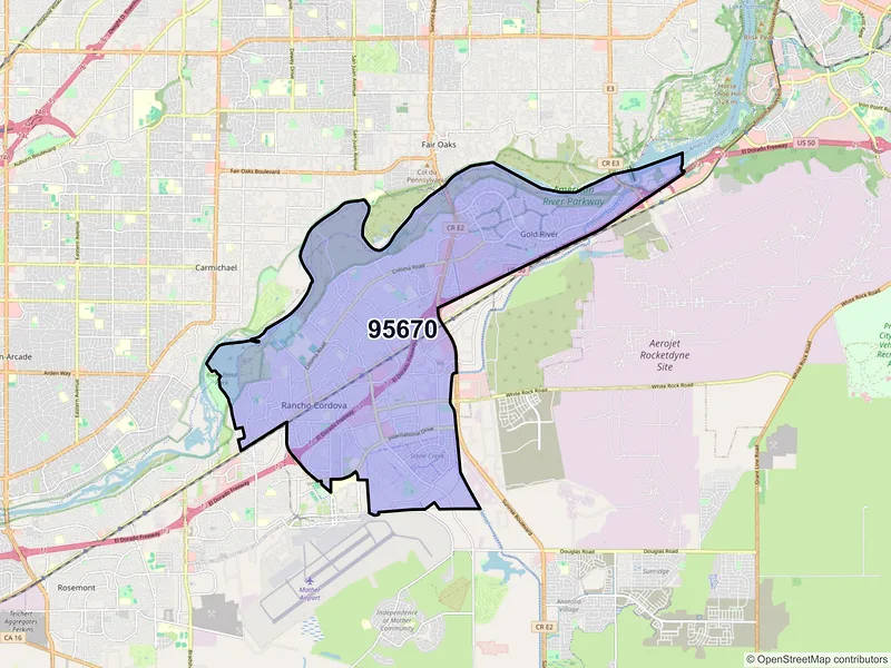 Map of ZIP Code 95670 — Rancho Cordova, CA