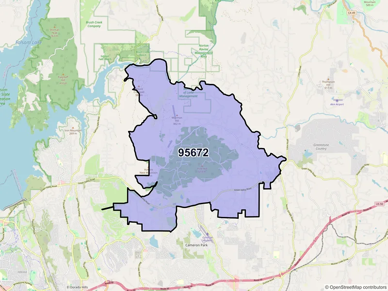 Map of ZIP Code 95672 — Rescue, CA