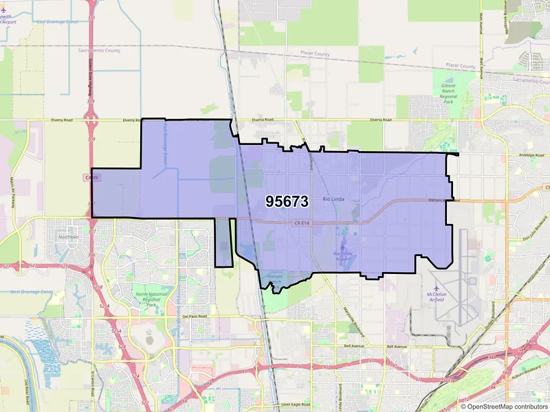 Map of Rio Linda, California and ZIP codes