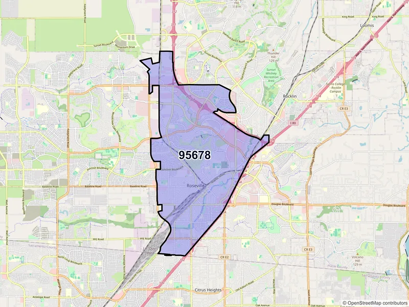 Map of ZIP Code 95678 — Roseville, CA
