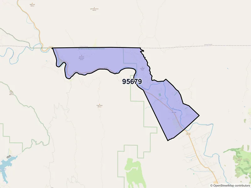 Map of Rumsey, California and ZIP codes
