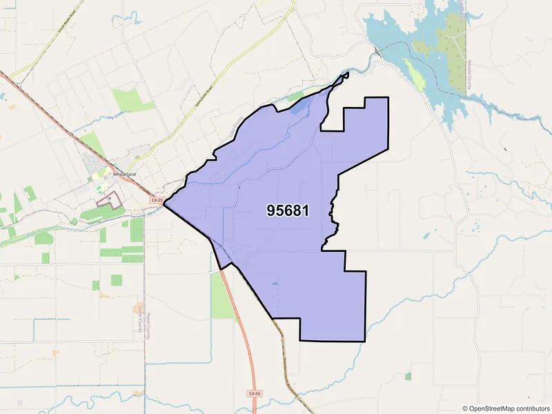 Map of Sheridan, California and ZIP codes
