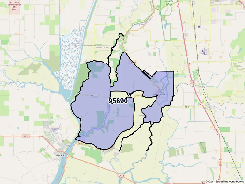 Map of ZIP Code 95690 — Walnut Grove, CA