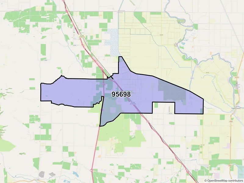 Map of Zamora, California and ZIP codes