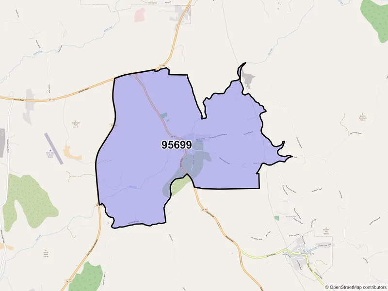 Map of Drytown, California and ZIP codes