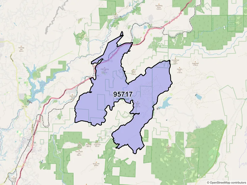 Map of Gold Run, California and ZIP codes