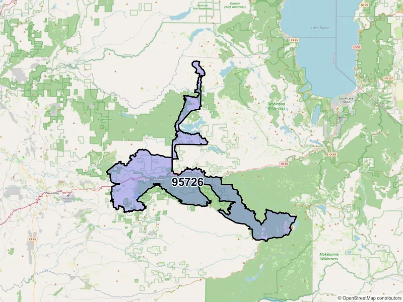 Map of ZIP Code 95726 — Pollock Pines, CA
