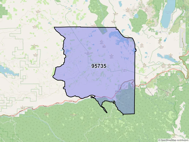 Map of Twin Bridges, California and ZIP codes