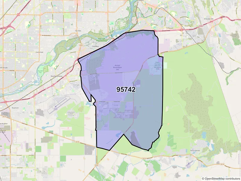 Map of ZIP Code 95742 — Rancho Cordova, CA
