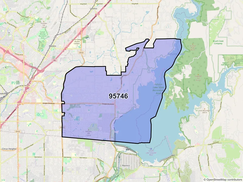 Map of Granite Bay, California and ZIP codes