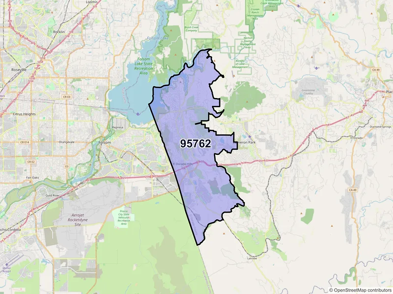 Map of El Dorado Hills, California and ZIP codes