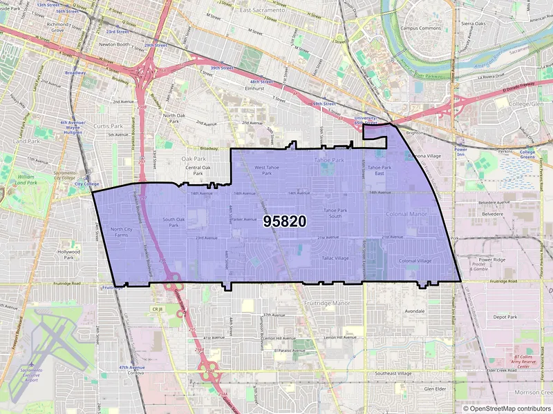 Map of ZIP Code 95820 — Sacramento, CA