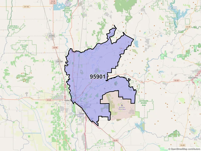 Map of Marysville, California and ZIP codes