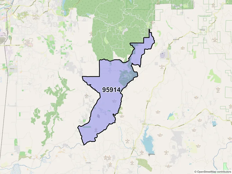 Map of Bangor, California and ZIP codes