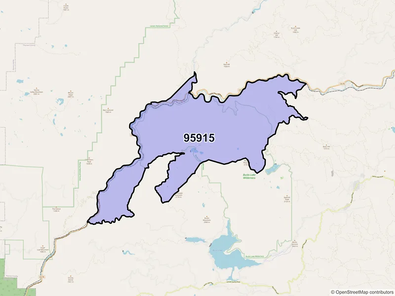 Map of Belden, California and ZIP codes
