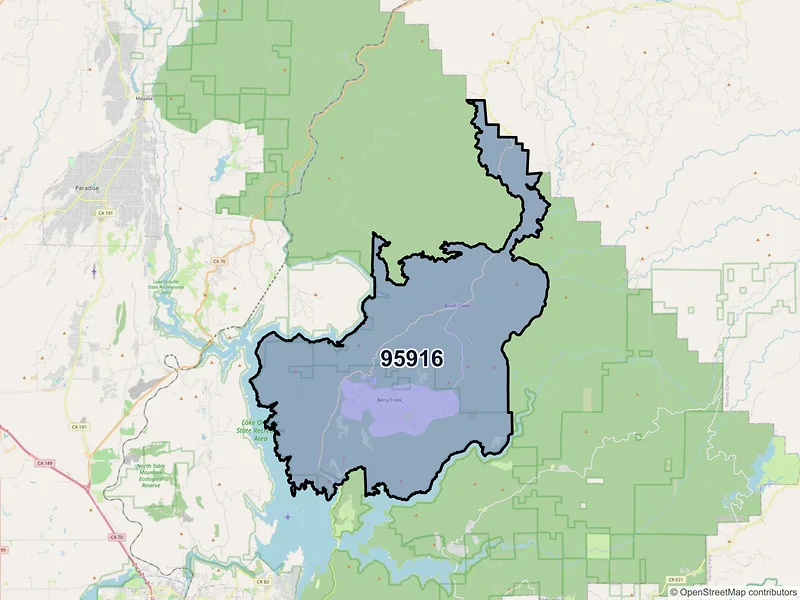 Map of Berry Creek, California and ZIP codes