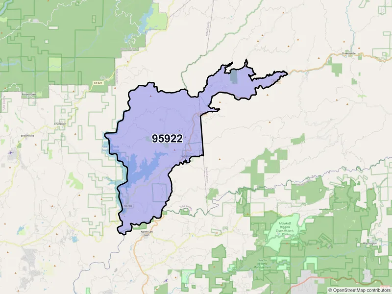 Map of ZIP Code 95922 — Camptonville, CA